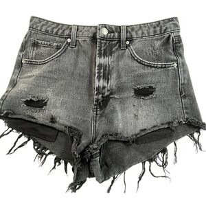 Wild Fable Black Distressed Denim Shorts Size 8 | Highest Rise Cheeky Raw Hem